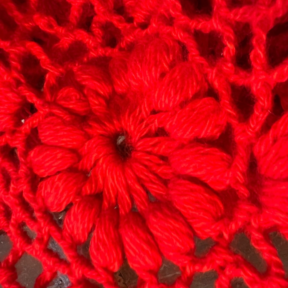 Vibrant Red Crochet Shawl with Fringe - Picture 9 of 9